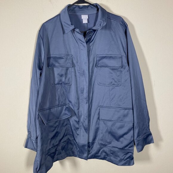 Chico's Jackets & Blazers - Chico's Women's Metallic Gray Zip Button Tunic Jacket Size: 4 (20-22)!